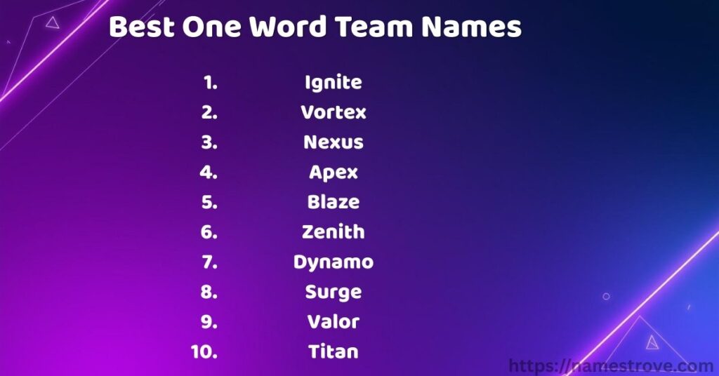Best One Word Team Names