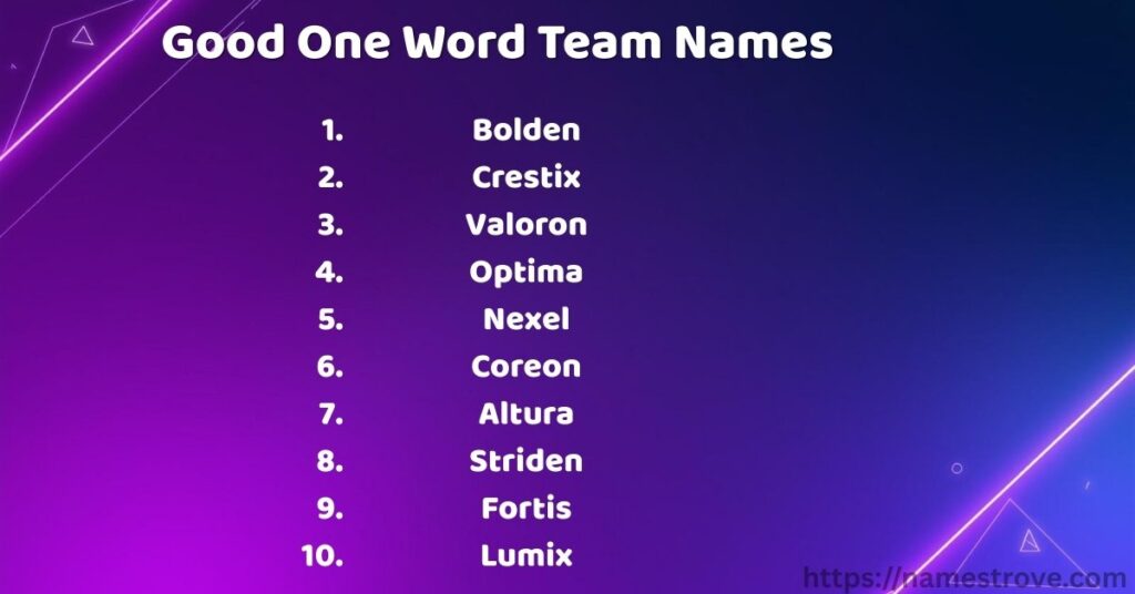 Good One Word Team Names
