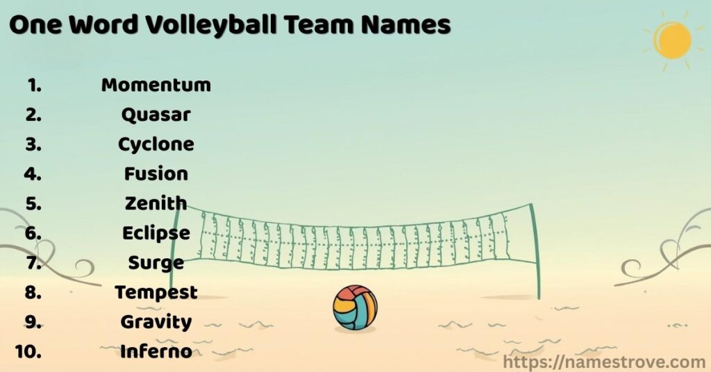 One Word Volleyball Team Names