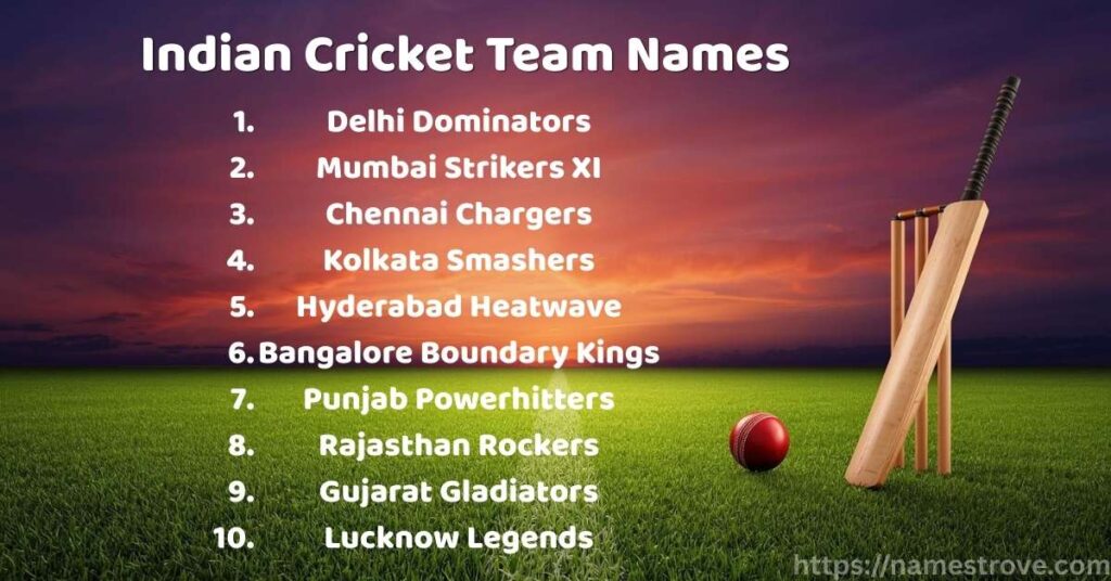 Indian Cricket Team Names