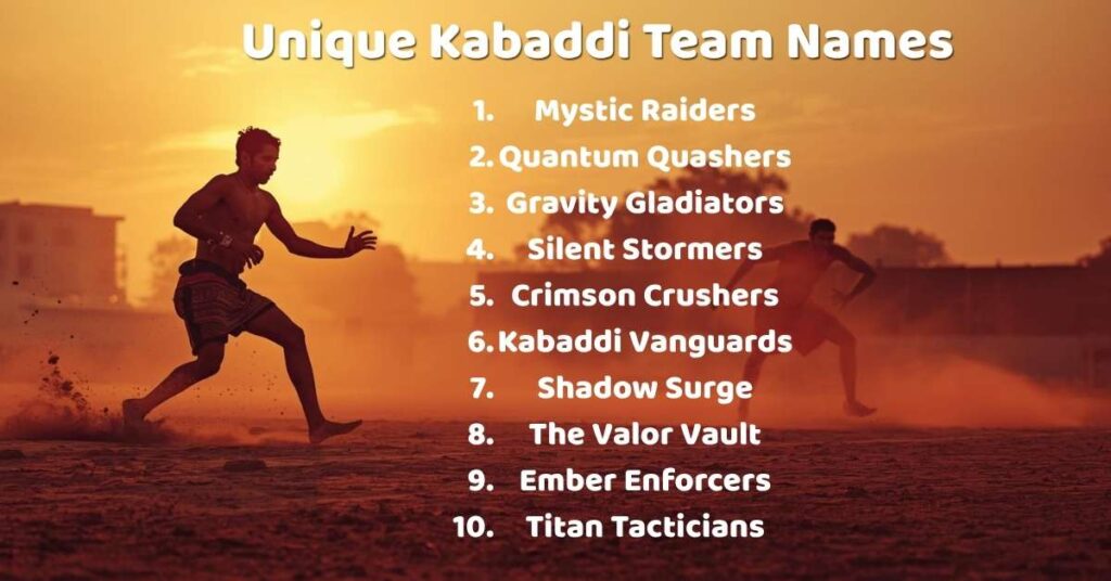 Unique Kabaddi Team Names